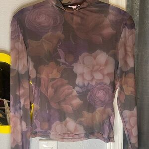 a'gaci Floral Long Sleeve Mesh Top - Pink and Purple